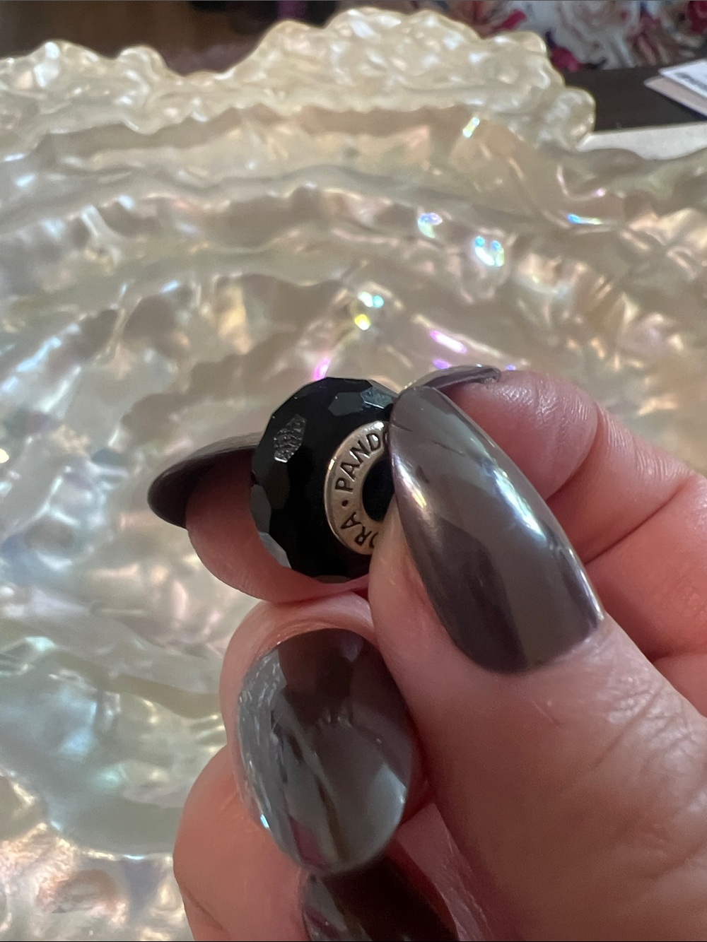 Pandora Black Faceted Glass Charm with Silver Core